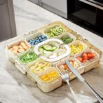 RV Fridge-Compatible Snack Storage Box with Lid & Handle - 12/8 Grid Divided Stackable Clear Food-Safe Plastic Organizer Tray for Travel, Lunch, Picnics, Parties - Portable Food Container for Fruits, Veggies, Nuts, Candy, Fridge Organizers And Storage, Pi - Image 6