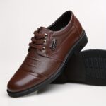 Men's Solid Color Top Grain Leather Upper Derby Shoes, Comfy Non Slip Rubber Sole Casual Durable Dress Shoes, Men's Footwear - Image 7