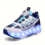Youth Skate Shoes with LED Lights, Four-Wheel Detachable, Street Fashion, Trendy Style, Random Pattern, All-Season, Sports and Outdoor Scene, Roller Skating, Rotary Buckle Closure, Breathable and Adjustable Brightness, Upper, Fabric Inner, TPR Sole, Cloth - Image 2