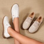 Breathable Women's Faux Cover Flats with Elastic Lace-Up Closure - Versatile Solid Color, Round Toe Design for All Seasons