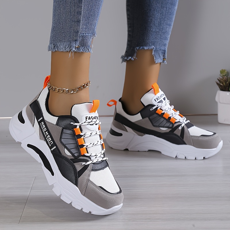 38eb821d02554c32d60832655a30c5a0.jpg Women's Colorblock Casual Sneakers, Lace Up Comfy Soft Sole Platform Shoes, Lightweight Low-top Daily Shoes plus size - Image 1