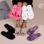 Women's Plush Cross-Strap Slip-On Slippers with Non-Slip EVA Sole - All-Season Indoor/Outdoor House Shoes for Home, Postpartum & Casual Wear (Pink/White/Black/Lavender), Ladies Slippers, Soft Plush Design, Fabric Upper And Insole - Image 6