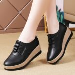 Women'S Casual Height-Increasing Wedge Loafers - Lightweight, Versatile Slip-On Shoes with TPR Sole, Synthetic Upper & Insole, Lace-Up Design, Black, All-Season Comfort, Casual Footwear | Casual Style | Durable Footwear