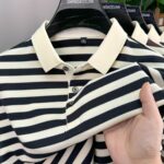 Men's Summer Striped Shirt - Casual Short Sleeve, Black & White Vertical Stripes, Button-Up Collar, Machine Washable, Comfort Fit for Business or Leisure, Versatile Menswear, Medium Elasticity Fabric - Image 14