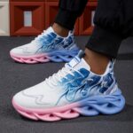 Men's Breathable Athletic Sneakers - Non-Slip, Stylish Black & White Gradient Geometric Design, Comfortable Casual Shoes with Elastic Sole for Casual Attire - Image 6