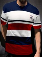 Men'S Summer Striped T-Shirt - "FARMERS" Logo, Casual Crew Neck, Short Sleeve, Polyester Blend, Machine Washable, Casual Summer Wear | Graphic Tee | Machine Washable Top - Image 3