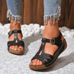 Women's Comfortable Brown Faux Cover Wedge Sandals with Adjustable Buckle Straps, Open Toe Design, and Arch Support for Casual Summer Wear, Garden Relaxation Shoes | Buckle Closure Sandals | Durable Pu Sole - Image 3
