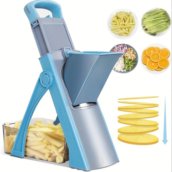Upgraded Kitchen Safety Mandoline Slicer, Larger Size Vegetable Food Chopper with Adjustable Potato Slicing Thickness, Julienne + Dicer Kitchen Multi-Functional Vegetable Cutter, Stainless Steel Blade, Manual Operation, No Electricity Needed, Kitchen Effi