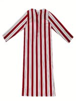 ⁦Men's Long Striped Hooded Robe - Red & Beige Vertical Stripes, Loose Fit, Traditional Muslim Style, Machine Washable, Comfortable Sleepwear for Cultural Events & Casual Gatherings⁩ - الصورة ⁦3⁩