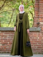 Middle Eastern Casual Long Dress Muslim Ramadan Color-Contrast Waistband Tuck-in Headed Elegant Outing Dress Abaya (without Headscarf) - Image 6