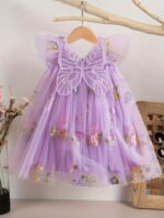 Girls' Dreamy 3D Butterfly Wings Dress - Sweet and Colorful Floral Embroidered Tulle Princess Skirt for Summer Birthday Parties - Image 7
