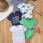 ⁦5pcs Baby's Marine Style Cotton Bodysuit, Casual Short Sleeve Romper, Toddler & Infant Boy's Outdoor Clothing⁩ - الصورة ⁦14⁩