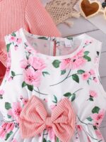 Girls' Flower Print Casual Vest Dress with Chest Measurement by Pulling + Solid Color Long Sleeve Jacket - Image 9