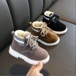 2024 Fall/Winter Youngsters' Warm Fleece-Lined Boots - Stylish Lace-Up Ankle High Snow Shoes for Boys and Girls, Soft Rubber Sole, Ribbed Cuff, Black/Brown/Grey, Winter Boots - Image 3