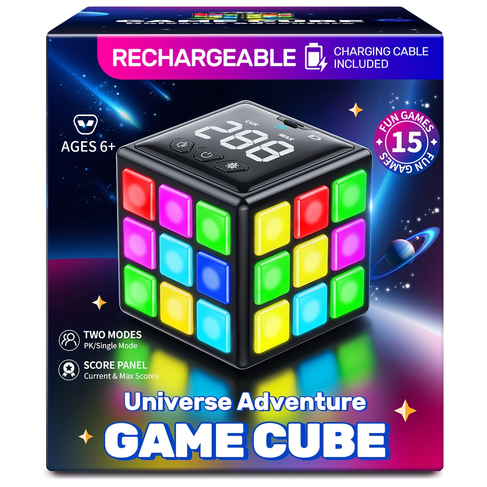 3f10d479-84b8-412a-878a-0694f8806535.jpg Rechargeable Brain-Boosting Game Cube for Youngsters & Adults - 15 Fun Memory & Speed Games, Adjustable Volume, USB Charging - Perfect Gift for Boys & Girls Ages 6+ - الصورة 1