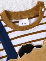 ⁦Boys And Babies Newborn Regular Onesie with Cute Bear Football Embroidery Pattern⁩ - الصورة ⁦3⁩