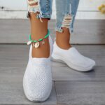 Women'S Breathable Black Sneakers with White Sole - Casual, Motion-Control Support, Rubber Base, All-Season Comfort Shoes, Casual Footwear | Stylish Sneakers | Comfortable Walking Shoes - Image 8