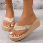 Women'S Summer Thick Sole Flip-Flops - Casual Beach Sandals with Non-Slip Wedge Heel, Open Toe Design, and Comfortable Fabric Straps for Outdoor Vacation - Image 4