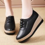 ⁦Women'S Casual Height-Increasing Wedge Loafers - Lightweight, Versatile Slip-On Shoes with TPR Sole, Synthetic Upper & Insole, Lace-Up Design, Black, All-Season Comfort, Casual Footwear | Casual Style | Durable Footwear⁩ - الصورة ⁦4⁩