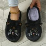 ⁦Women's Cute Cartoon Black Cat Slippers with Big Eyes and Ears, Soft Warm Non-slip Indoor House Slip-on Slippers with Fabric Upper, Inner, Insole and TPR Sole⁩ - الصورة ⁦3⁩