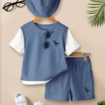Boys' Plaid Color Block Fashion Suit, Perfect for Outdoor