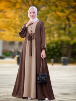 Middle Eastern Casual Long Dress Muslim Ramadan Color-Contrast Waistband Tuck-in Headed Elegant Outing Dress Abaya (without Headscarf) - Image 5