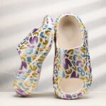 1 Pair Women'S Fashion Slides, 2024 HD 3D Digital Print, Casual Style, Alphabet Pattern, Open Toe, Mid Heel, EVA Material, Slip-On, Summer Beach Slippers, Anti-Odor, Durable Sole, Versatile for Indoor & Outdoor Use