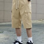 ⁦Men's Casual Cargo Shorts with Pockets - Loose Fit, Mid-Waist, Polyester, Street Style, Brown, Drawstring Waistband, Everyday & Leisure Wear⁩ - الصورة ⁦16⁩
