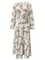 ⁦2023 New Women's Elegant Middle Eastern Abaya - Black Floral Print with Red Flowers, Long Sleeve Lace-Up Modest Dress, Machine Washable for Spring Summer Fall, Abaya Dress Fancy, Comfortable Modestwear, No Stretch Fabric, Muslim Fashion, Fancy Design, Bre⁩ - الصورة ⁦7⁩