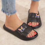 Women'S Summer Slide Sandals - Thick Sole, Fashionable Cartoon Butterfly Design, Soft & Durable EVA Material, Lightweight & Comfortable for Indoor/Outdoor Wear, Positioning Printing Style, Open Toe Slip-On Footwear | Cartoon Print Sandals | Durable EVA Ma - Image 3