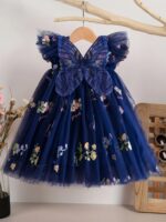 Girls' Dreamy 3D Butterfly Wings Dress - Sweet and Colorful Floral Embroidered Tulle Princess Skirt for Summer Birthday Parties - Image 5