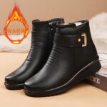 ⁦1Pr ZOLNEI Women'S Winter Snow Boots, Casual Round Toe Dress Boots with Zipper Closure, Flat Block Heel, Faux Upper, Fabric Lining, PU Sole, Warm Fleece-Lined, Non-Slip for All Seasons⁩ - الصورة ⁦3⁩