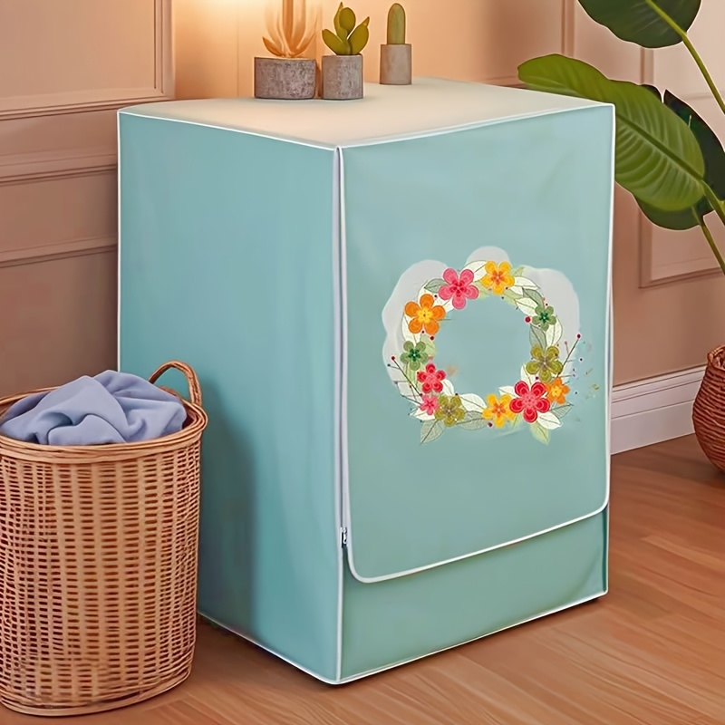 434c9c00-608e-44ea-8091-76df1199b09e.jpg 1pc Fashionable Washing Machine Cover, Oxford Fabric with Floral Pattern, Waterproof, UV, Oil-Resistant, Durable, for 8-10kg Front Load, Top Load, Front Load, Washing Machine, Dryer, Washer Dryer Combo - Image 1