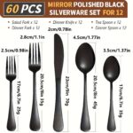 60pcs Blacks Golden Silverware Set, Stainless Steel Flatware Cutlery Set Service for 12, Tableware Eating Utensils Include Knives/Forks/Spoons, Mirror Polished, Dishwasher Safe Weddings, birthday parties, Independence Day, Oktoberfest anniversary - Image 5