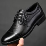 Men's Solid Color Top Grain Leather Upper Derby Shoes, Comfy Non Slip Rubber Sole Casual Durable Dress Shoes, Men's Footwear