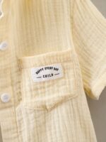Boys' Summer Casual Cotton Shorts Set, Alphabet Print, Lapel Collar, Short Sleeve, with Placket, for Boys, for Outdoor - Image 7