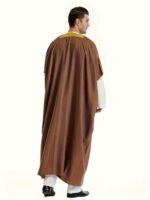 1pc Arabic Thobe Kandoorah Robe for Men - Traditional Muslim Scholar Gown with Striped Pattern & Golden Trim, Loose Fit for Height 168-185cm, All-Season Hand Washable Religious & Formal Attire, Muslim Dress, Cultural Attire, Detailed Trim Design, Chinese - Image 5