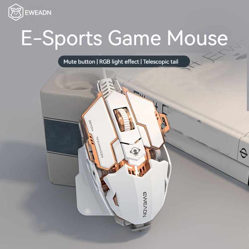 43bfd41c-4794-491a-b000-ff9e23def072.jpg EWEADN G5 USB Wired Gaming Mouse Silent or audible optional Metal mechanical Mouse gamer with 8 Buttons Macro Function Keys, Support tail length adjustment to suit different hand sizes Perfect for desktop, laptop, computer, school - الصورة 1