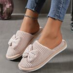 Cute Bowknot Soft Sole Fuzzy Slippers, Winter Cozy & Warm Slip On Plush Shoes, Comfy Closed Toe Home Slippers - Image 5