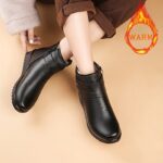 ⁦1Pr ZOLNEI Women'S Winter Snow Boots, Casual Round Toe Dress Boots with Zipper Closure, Flat Block Heel, Faux Upper, Fabric Lining, PU Sole, Warm Fleece-Lined, Non-Slip for All Seasons⁩ - الصورة ⁦6⁩