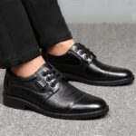 Men's Solid Color Top Grain Leather Upper Derby Shoes, Comfy Non Slip Rubber Sole Casual Durable Dress Shoes, Men's Footwear - Image 5