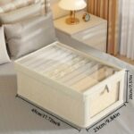 ⁦4pcs Large Capacity Waterproof Oxford Cloth Storage Box with Clear View Window - Modern Flip-Top Design for Clothes, Underwear, Quilts & Home Organization, Multi-Functional Under-Bed & Wardrobe Storage System, Vintage Style Organizer, Durable Fabric Boxes⁩ - الصورة ⁦3⁩