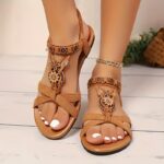 Women'S Glam Summer Sandals - Black Flat Heel, Open Toe, Decorative Flower Embellishments, Slip-On with Ankle Strap, Synthetic Insole, Perfect for Casual Attire, Casual Footwear | Glam Sandals | Elegant Sandals - Image 7