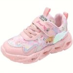 ⁦' Glow-in-the-Dark Sneakers, Cartoon Pattern, Casual Lace-Up with Fastener, Breathable Fabric & Faux Leather Upper, Rubber Sole, Round Toe, Low Top, Disposable Button Battery Operated, for Ages 14 and Under - Spring/Fall Collection⁩ - الصورة ⁦5⁩