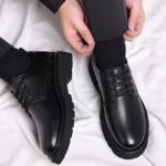⁦Men's Classic Black Business Casual Dress Shoes - Lace-Up, Round Toe, Synthetic Upper, Rubber Sole, Comfortable & Durable for Office or Formal Wear⁩ - الصورة ⁦5⁩