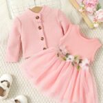 ⁦Girls' Casual Floral Dress with Long Sleeve Jacket Skirt Set⁩ - الصورة ⁦17⁩