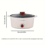 24cm Single-Layer Electric Cooking Pot with Visual Lid - Non-Stick, Multi-Functional, Ideal for Home, Dorm, and Parties, White with Red Accents, Durable PP Material, Plug-In Electric Stove, Dorm Cooking Pot | Modern Kitchenware | Durable Cookwar - Image 3