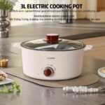 24cm Single-Layer Electric Cooking Pot with Visual Lid - Non-Stick, Multi-Functional, Ideal for Home, Dorm, and Parties, White with Red Accents, Durable PP Material, Plug-In Electric Stove, Dorm Cooking Pot | Modern Kitchenware | Durable Cookwar - Image 7