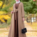 Middle Eastern Casual Long Dress Muslim Ramadan Color-Contrast Waistband Tuck-in Headed Elegant Outing Dress Abaya (without Headscarf) - Image 15