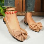 ⁦Women's Fashion Bow-Knot Flat Sandals, Casual Versatile Slip-Ons with Pointed Toe, Fabric Upper and Rubber Sole for All Seasons, Ladies Sandals⁩ - الصورة ⁦12⁩